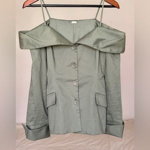 Cult Gaia Off Shoulder Blazer Olive Pale Green Size Small